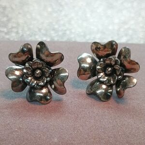 CORO Silver Tone Floral Earrings